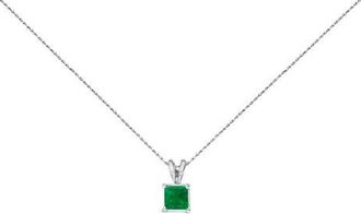House of Brilliance 14K Gold 5x5 MM Square Shaped Gemstone Solitaire Pendant Necklace in Green Emerald | White at Nordstrom