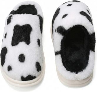 Generic Cow Slippers for Women, Cow Print Fluffy Faux Fur Lined House Shoes, Warm Winter Novelty Animal Slippers Fun Gift For Her (Black, M, Adult, Women, 8, 
