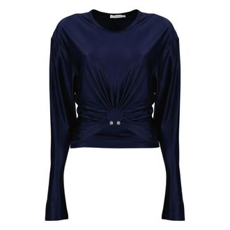 Paco Rabanne Blouses, female, Blue, Size: M Piercing Detail Crop Top