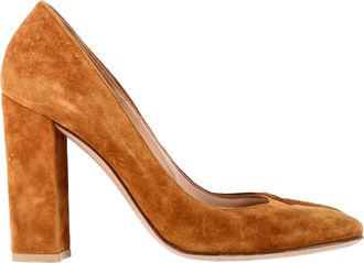 Gianvito Rossi Pre-owned Womens Round-Toe Block-Heel Pumps in Brown Suede - Mocha - Size EU 38