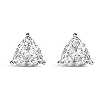 House of Brilliance 14K White Gold Trillion Cut Lab Grown Diamond 3-Prong Classic Solitaire Stud Earrings