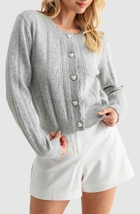 Lush Heart Button Pointelle Cardigan in Light Grey at Nordstrom Rack, Size X-Small