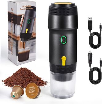 OEM Cafetera Port&aacute;til Con Cable De Carga Para Veh&iacute;culo, 3 En 1, El&eacute;ctrica, A Bater&iacute;a, Con C&aacute;psulas (negra)