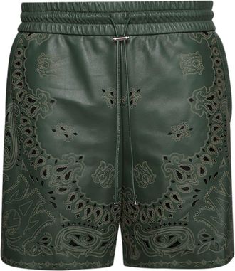 Amiri bandana laser-etched leather shorts - men - Calf Leather - 48 - Green