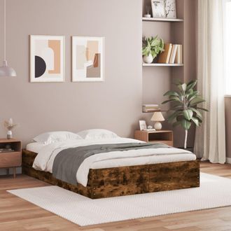 vidaXL Cama Con Cajones Madera De Ingenier&iacute;a Roble Ahumado 120x190 Cm Vidaxl
