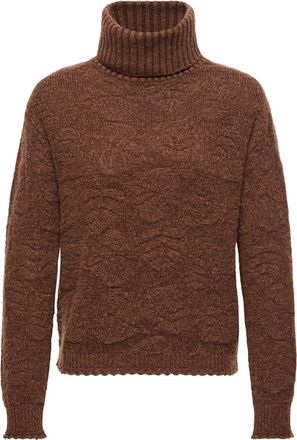 Moncler Moncler Leaf Motif Wool Blend Turtleneck Sweater, Women, Brown, Size: Xs