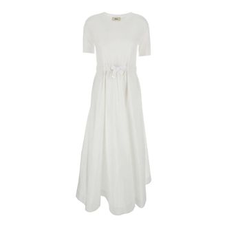 Herno Jurk in Glam Knit Effect en Techno Taffeta - Dames - Maxi kleedjes - Wit - L - Katoen - Kleedjes