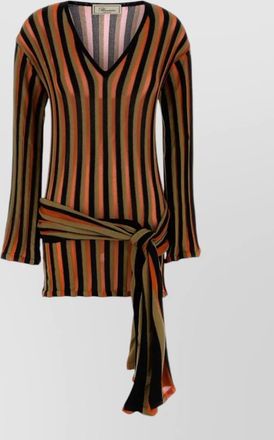 Blumarine knit mini dress sheer stripes tie neckline