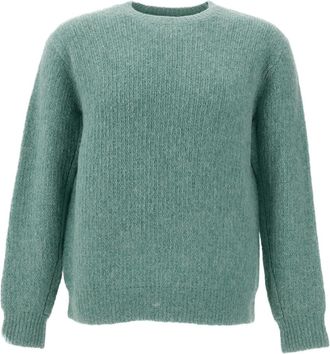 Sunflower Aqua Green Brushed Rib-Knit Alpaca-Blend Crewneck Sweater