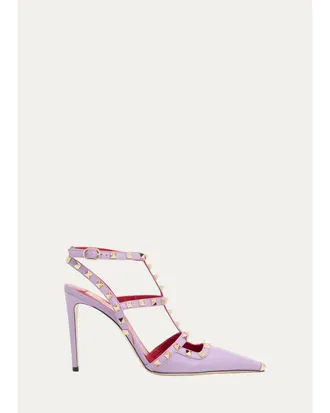 Valentino Garavani 125th 100mm Rockstud Leather Ankle-Strap Pumps