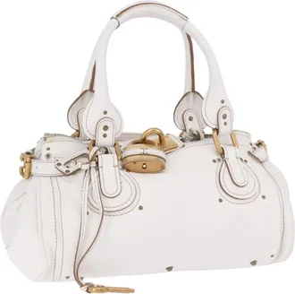 Chlo&eacute; Paddington Lock Leather White Leather Handbag (Pre-Owned)