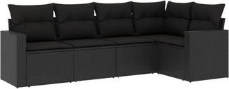 vidaXL Vidaxl - Set De Muebles De Jard&iacute;n 5 Pzas Y Cojines Rat&aacute;n Sint&eacute;tico Negro