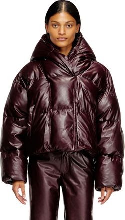 Diesel Burgundy hooded puffer jacket in coated fabric - Winter Jackets - Woman - Red