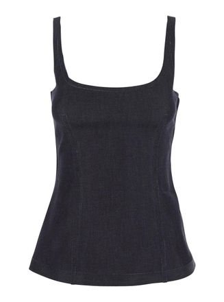 Marni Black Sleeveless Top With Square Neck And Spaghetti Straps In Denim Woman