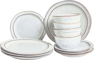 Beliani Set di 12 stoviglie in gres caolino grigio chiaro lavorato a mano con smalto reattivo Chives