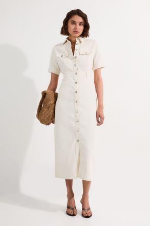 Karen Millen Denim Midi Shirt Dress in Cream at Nordstrom, Size 2