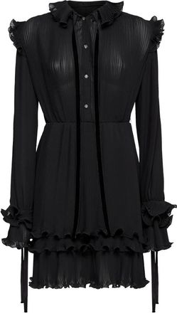 Philipp Plein Midi Jurk Pliss&eacute; - Dames - Korte kleedjes - Zwart - XS - Polyester - Kleedjes