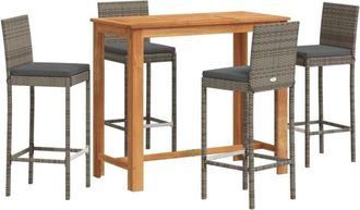 vidaXL 5 Piece Garden Bar Set Grey Solid Wood Acacia and Poly Rattan vidaXL