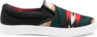 Junya Watanabe abstract-pattern wool sneakers - men - Rubber/Fabric/Cotton/Wool - 10 - Green