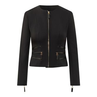Elisabetta Franchi Light Jackets, female, Black, Size: L Double-layer Crepe Jacket with Zip Details