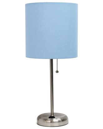Lalia Home 19.5In Stick Table Desk Lamp With Drum Shade, Charging Outlet & Led Bulb Included