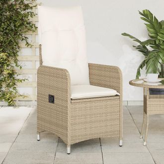 vidaXL Silla De Jard&iacute;n Reclinable Con Cojines Rat&aacute;n Sint&eacute;tico Beige Vidaxl