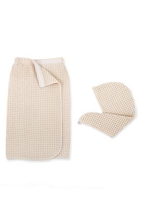 DKNY Pure Yarn Dyed Cotton Waffle Body Wrap & Hair Wrap Set in Natural at Nordstrom