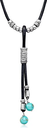 Ross-Simons Turquoise and Black Leather Cord Necklace With Sterling Silver
