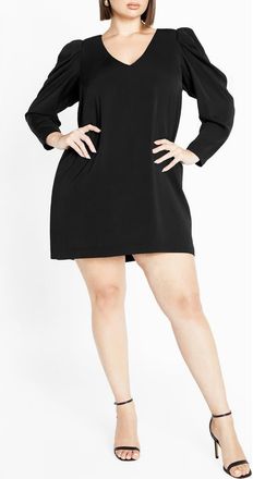 City Chic Drew Puff Shoulder Long Sleeve Dress in Black at Nordstrom