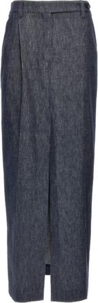 Brunello Cucinelli Blauwe Monile Rok met Zakken - Dames - Maxi Rokken - Blauw - L - Katoen - Rokken