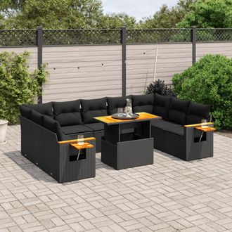 vidaXL Set De Sof&aacute;s De Jard&iacute;n 11 Pzas Y Cojines Rat&aacute;n Sint&eacute;tico Negro Vidaxl
