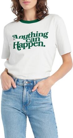 Favorite Daughter x Nobody Wants This Anything Can Happen Graphic T-Shirt in White/Emerald at Nordstrom, Size X-Large