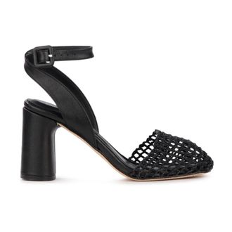 Equitare High Heel Sandals, female, Black, Size: 8 US Black Raffia Sandal with Leather Strap