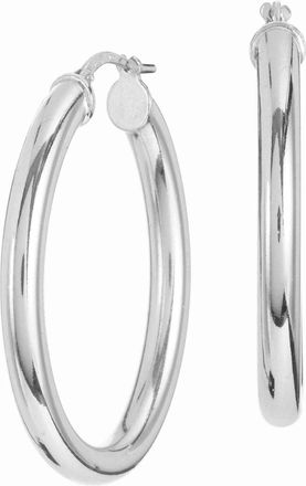 Savvy Cie Jewels RHODIUM PLATED OVER BRASS OVAL SHAPED PLAIN HOOP EARRINGS