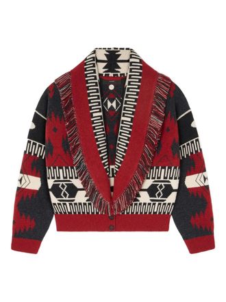 Alanui Icon Jacquard fringe cardigan - women - Virgin Wool/Cashmere - M - Red