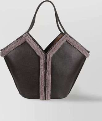 Hereu leather shopping bag shearling trim