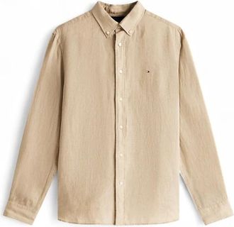 Tommy Hilfiger Heren, Overhemden, Beige, Maat: 2XL Linnen
