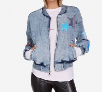 Lauren Moshi Shilese Color Crystal Multi Stars Jacket In Faded Denim
