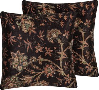 Beliani Conjunto De Cojines Decorativos Patr&oacute;n Floral Multicolor 45 X 45 Cm Decoraci&oacute;n Retro Vintage Karur