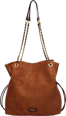 Generic Faux Suede Bucket Bag Hasp Closure Small Tote Bag with Chain Strap Top-Handle Purse Drawstring for Women Work Travel Fall (Brown)