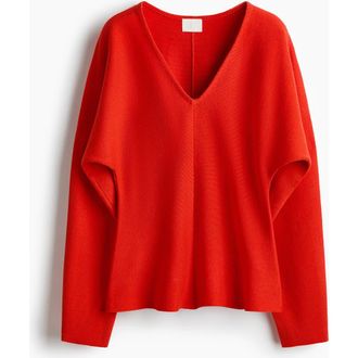 H&M Knitted V-neck Top in Bright Red at Nordstrom, Size Xx-Large
