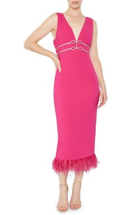 LIKELY Corianne Feather Trim Empire Waist Midi Dress in Fuschia at Nordstrom, Size 0