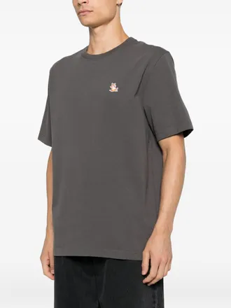 Maison Kitsun&eacute; Logo-Embroidered Cotton T-Shirt - Charcoal
