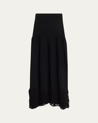 Ulla Johnson Leona Crochet Drop-Waist Midi Skirt