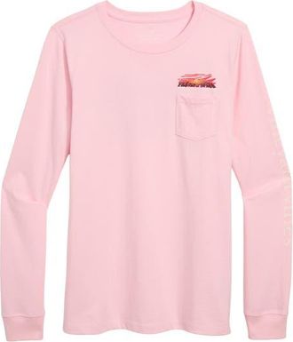 Vineyard Vines Sunset Graphic Long Sleeve Pocket T-Shirt in Flamingo at Nordstrom, Size Xx-Small