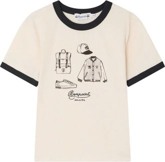BONPOINT graphic-print crew-neck T-shirt - kids - Organic Cotton - 14 - Neutrals