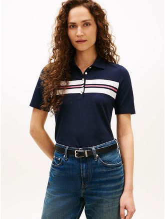 Tommy Hilfiger Womens Regular Fit Block Stripe Stretch Polo - Navy - XXL