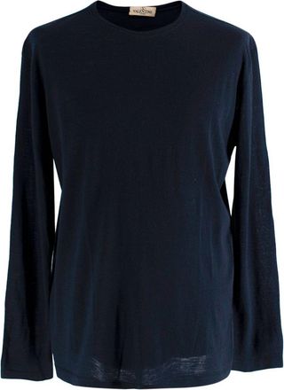 Valentino Garavani Valentino Navy Wool Blend Long Sleeve T-Shirt Size L