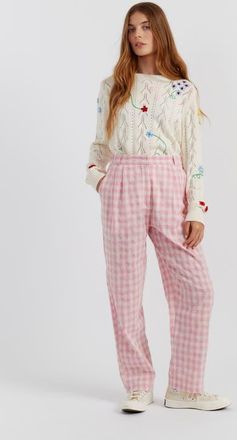Chinti and Parker Linen Blend Gingham Pants in Pink Gingham at Nordstrom, Size 10