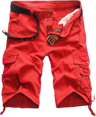 Generic Mens Camo Multi Shorts Relaxed Cargo Pockets Work Short-Pant Outdoor Casual Slim Fit Cotton Camouflage Short Pant (Red,32), Red, 32